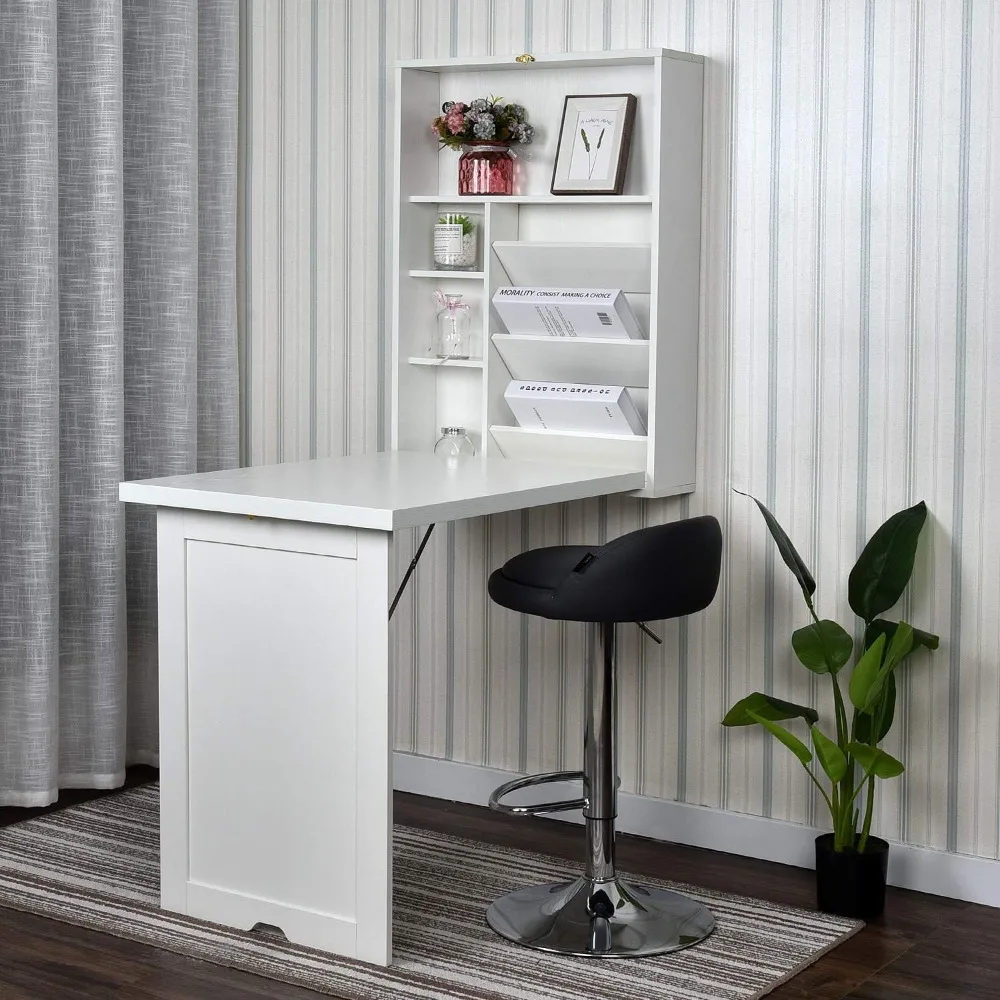 

Wall Mounted Table, Fold Out Convertible Desk Multi-Function Computer Desk Writing Desk Home Office Wood Wall Floating