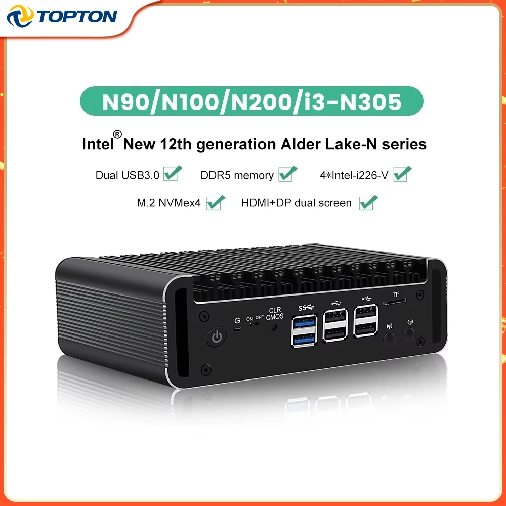 12th Gen Intel Alder Lake i3 N305 N100 Firewall Router DDR5 4800MHz 4xi226-V 2.5G 8xUSB Fanless Mini PC for Proxmox ESXI Host