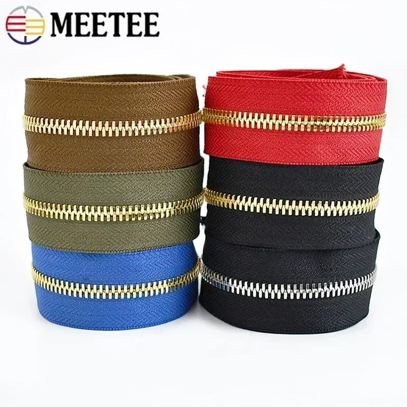 1/2/3Yards 5# Colored Metal Zipper Gold/Sliver Teeth Double Puller Open-end Zips for Bag Garment Zip Repair Kit Sewing Accessory