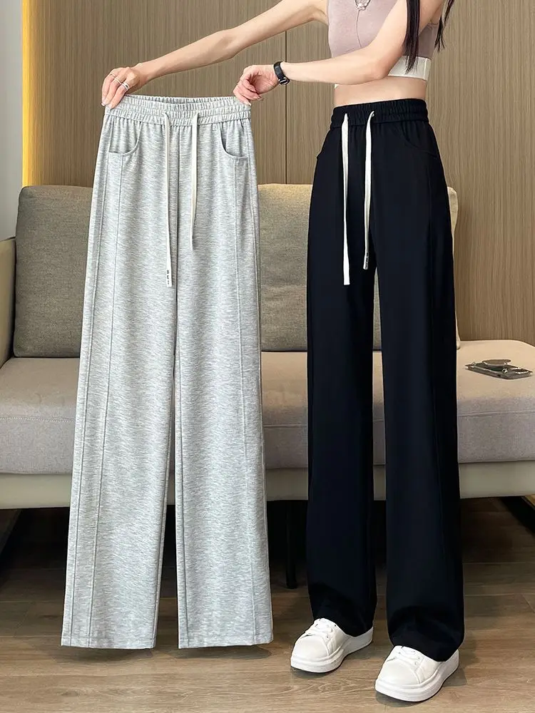 

Женские повседневные свободные брюки-бананы больших размеров с широкими штанинами, прямого кроя, с высокой талией, летние, новые, в корейском стиле, для повседневной носки