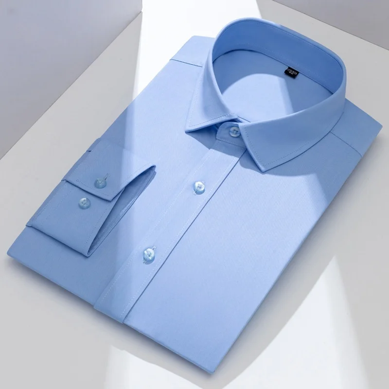 

New Anti-Wrinkle Mens Shirts Long Sleeve Dress Shirt For Slim Fit Camisa Social Business Blouse Formal White Blue Shirt 5XL 6XL