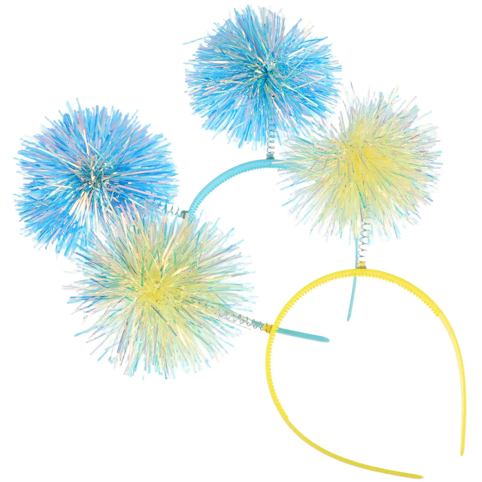

2 pcs Pompom Headband Glitter Foil Tinsel Child Adult Birthday Party Performance Cosplay Halloween Fluffy Ball Hair Accessories