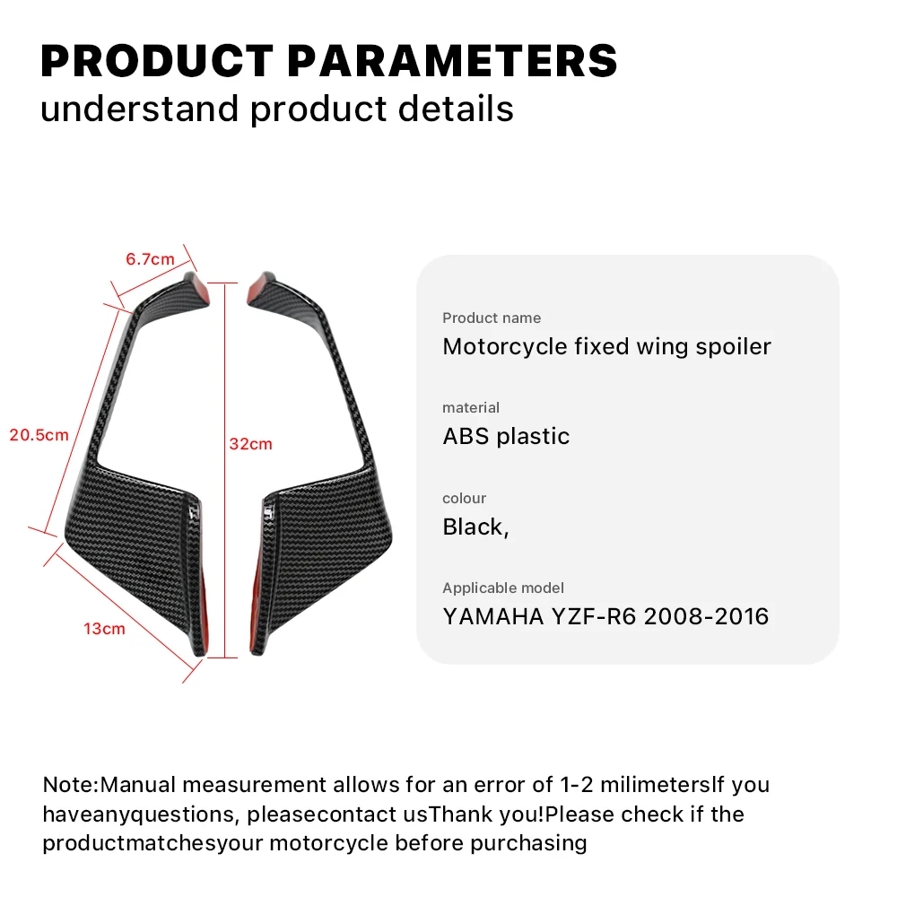 Para yamaha YZF-R6 yzfr6 2008 -2016 abs motocicleta winglet asa fixa spoiler painel lateral pára-brisa asa aerodinâmica carenagem