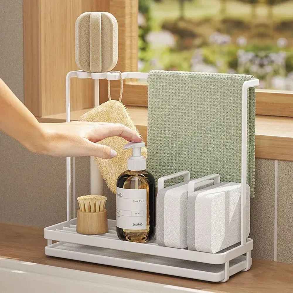 Kitchen countertop draining rack sponge storage basket hand sanitizer storage rack dish sink storage rack