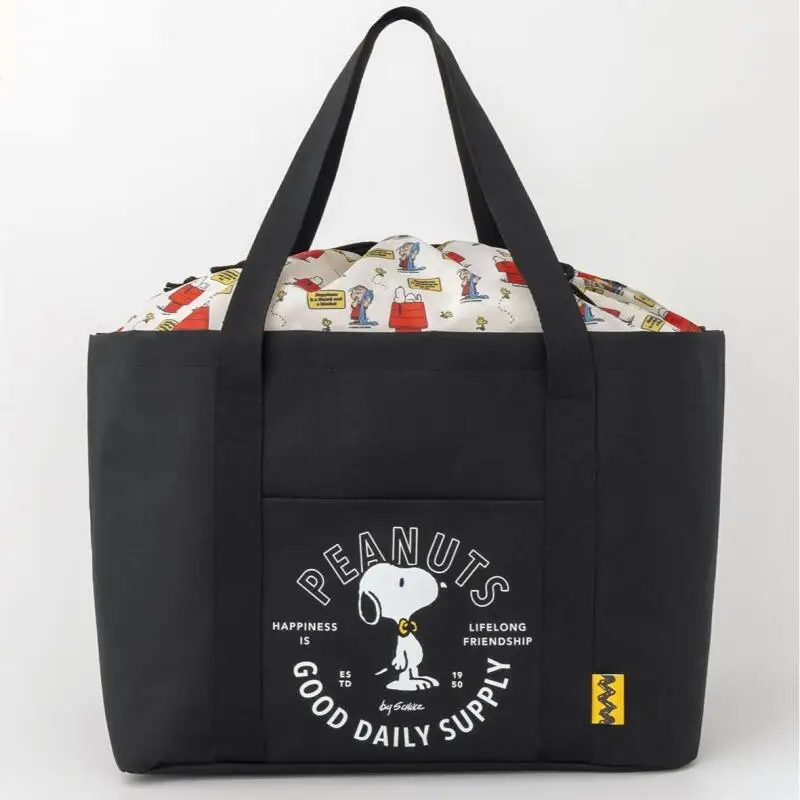 

Daily Snoopy Tote Bag Kawaii Cartoon Large Capacity Folding Portable Supermarket Shopping Bag Drawstring Eco Friendly Bag