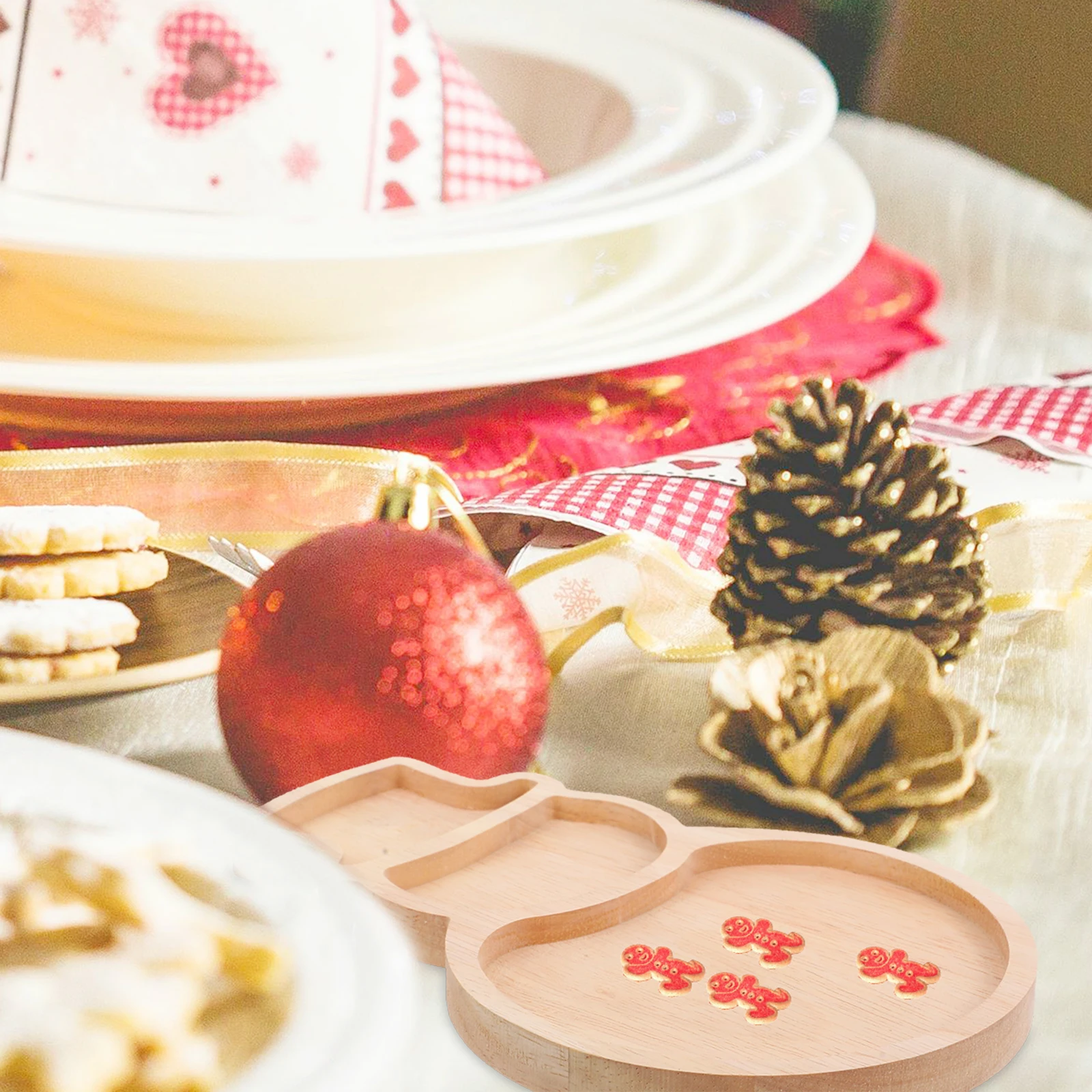 

Christmas Snowman Plate Wood Serving Tray Smooth Surface No Burrs Safe for Food Storage At Home Parties Events Picnics Banquets