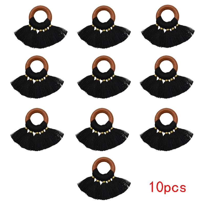 

Деревянное кольцо в форме веера, пряжа, кисточка, ювелирные аксессуары «сделай сам», 10 шт. в комплекте, сумка в этническом стиле, очаровательные компоненты и серьги