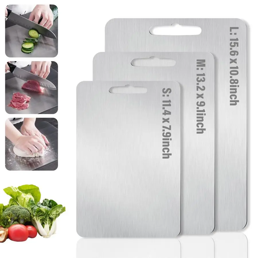 

Steel Cutting Board, 3 PCS Double Sided Cutting Boards for Kitchen, SUS 316 FoodGrade Non Toxic Stainless Steel Chopping Board f