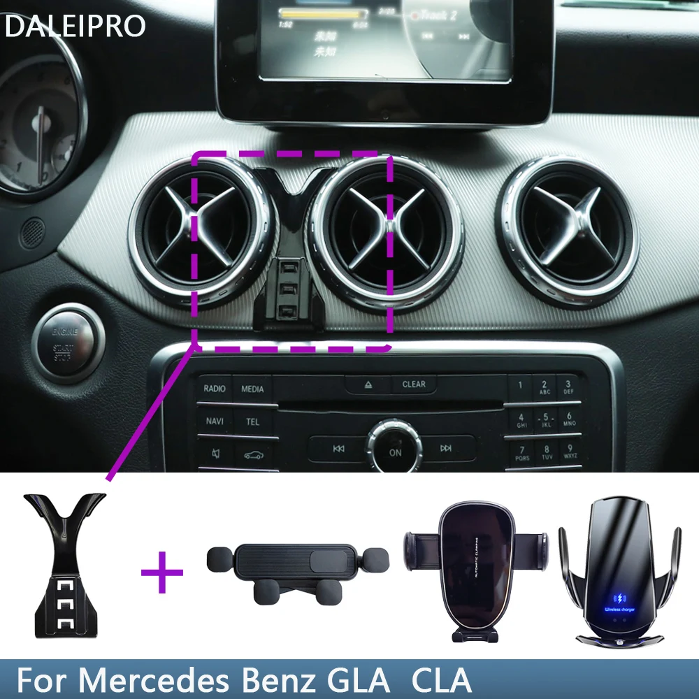 차량용 휴대폰 거치대, 메르세데스 벤츠 GLA X156 2015-2019 CLA 2013-2019 C177 무선 충전 스탠드, 모바일 중력 연결 베이스