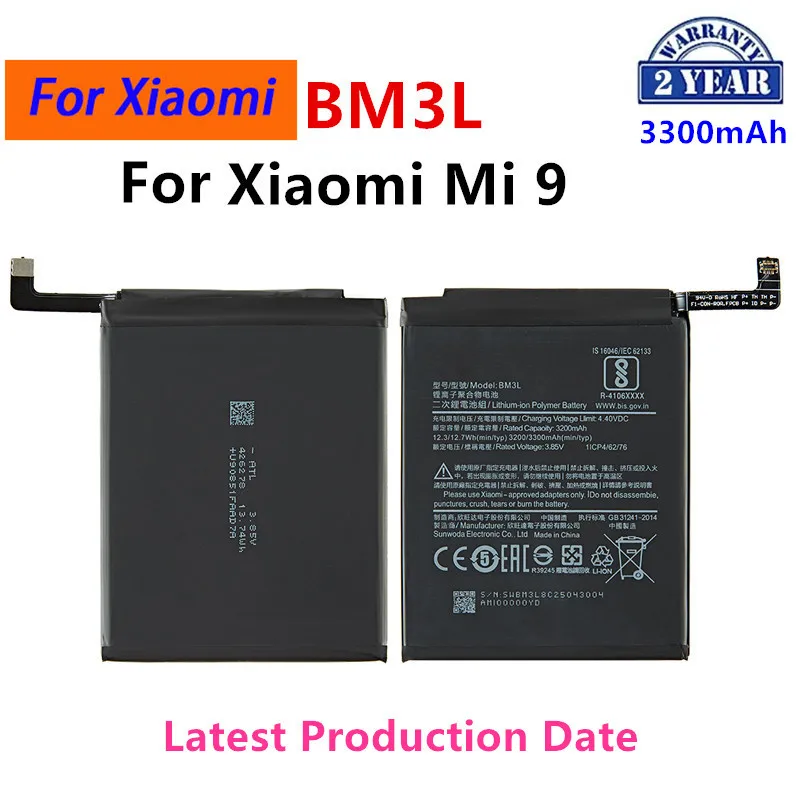 100% Orginal BM3L 3300mAh Battery For Xiaomi 9 Mi9 M9 Mi 9 BM3L High Quality Phone Replacement Batteries