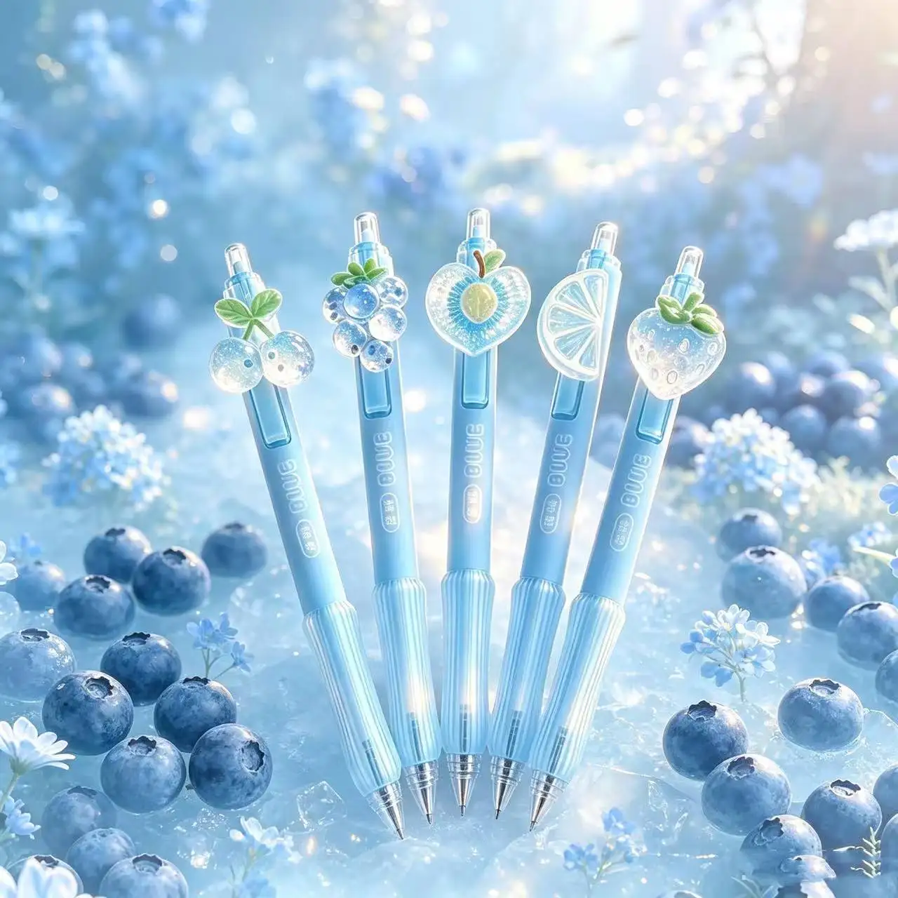 Blueberry Ice / Peach Scented Gel Pen, Cute Fruit Charm Retractable 0.5mm ST Tip Black Ink, Kawaii Aesthetic School Writing Pen