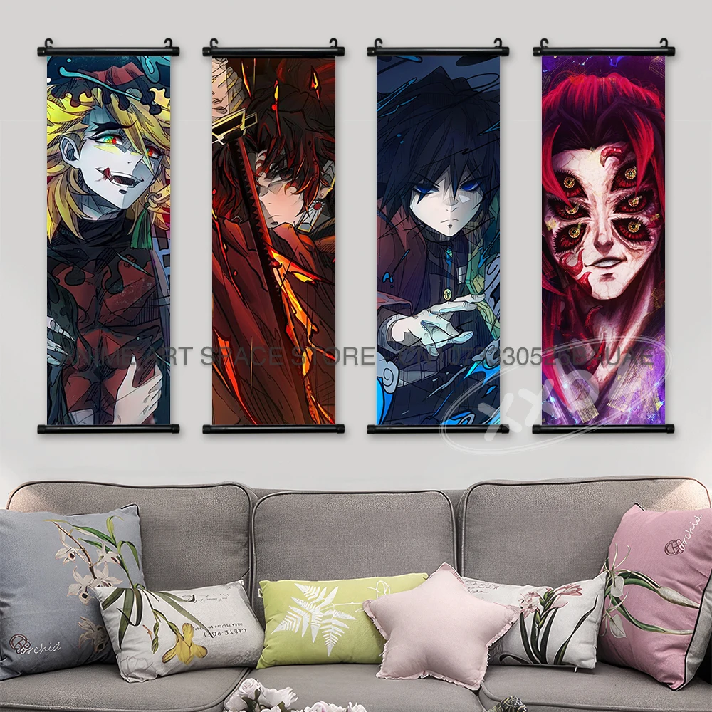 Dämon Slayer Hängende Malerei Home Dekoration Leinwand Anime Poster Tanjirou Wand Kunst Nezuko Schriftrollen Bild Mode Wohnzimmer