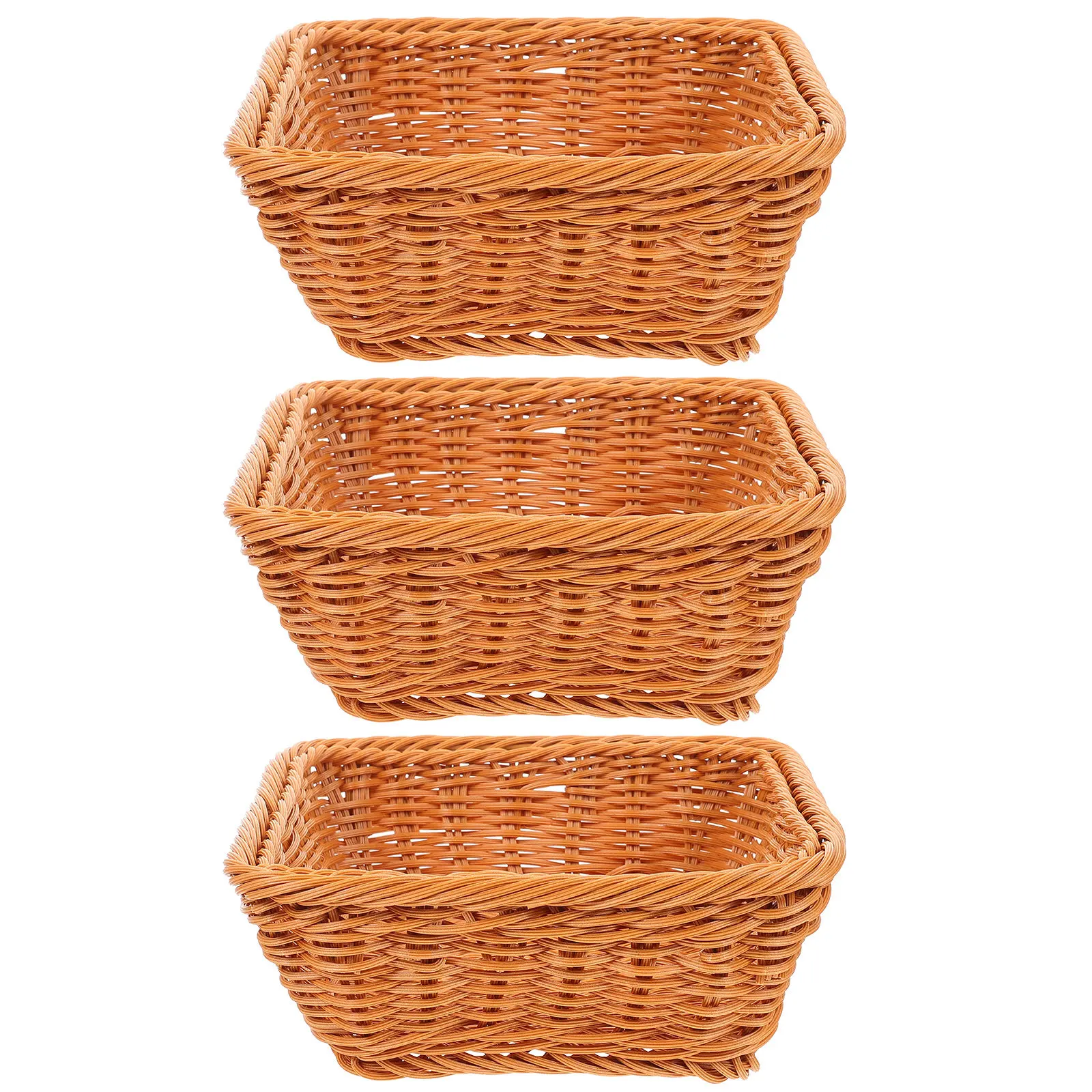 Plastic Woven Storage Baskets 3 Pack Small Organizer Bins for Fruit Snacks Bread Desk Kitchen Home