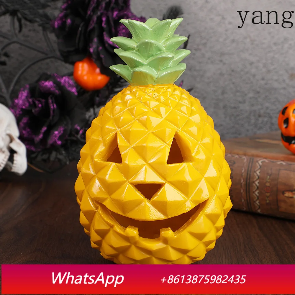 CX Halloween Pineapple Light Outdoor Garden Decor, Yellow Resin Crafts