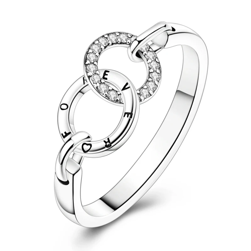 Original 925 Sterling Silver Sparkling Movable Circle Ring with Stones For Women Girls Jewelry Birthday Anniversary Gifts