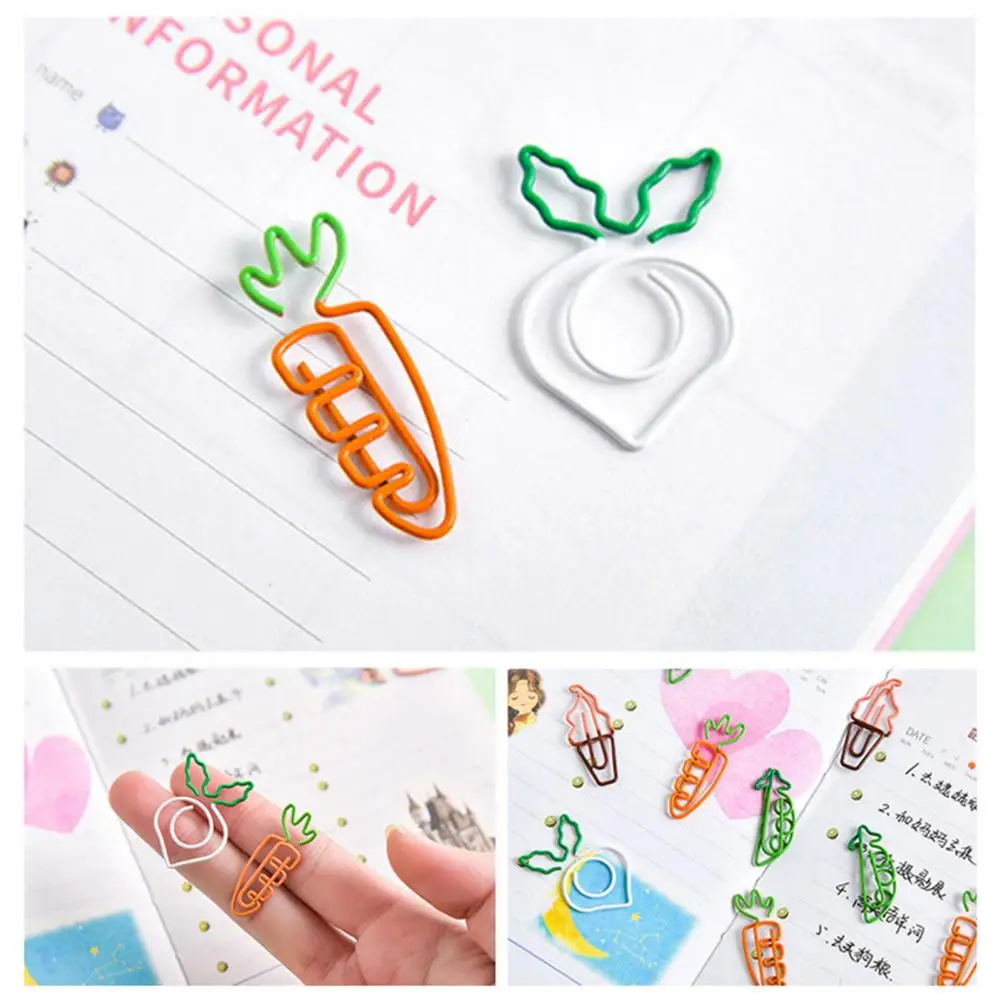 Binding Clamps Portable Paper Clamps Metal Storage  Unique Cartoon Cute Carrot Paperclips