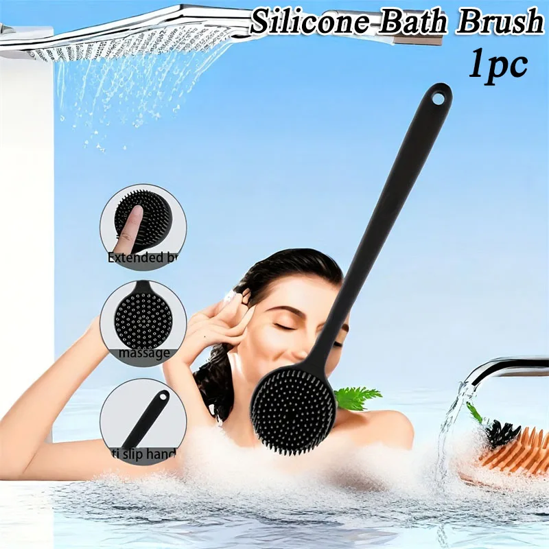 

Silicone Bath Brush With Long Handle Double-Sided Extended Easy To Clean & Rinse Exfoliating Massage Brush Bathroom Accessories
