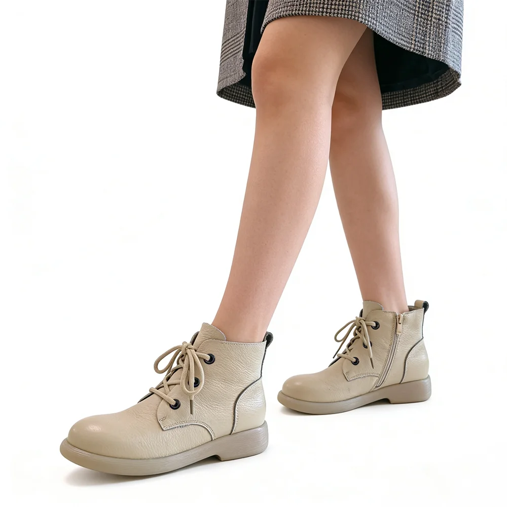 

100% Genuine Leather Shoes Women Ankle Boots Side Zipper Comfort Soft Cowhide Brand Ladies Short Booties Plus Size 41 D940