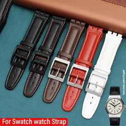 Genuine leather watch strap For SWATCH YCS YAS YGS IRONY cowhide watchband men women Folding buckle bracelet band Brown 17mm19mm