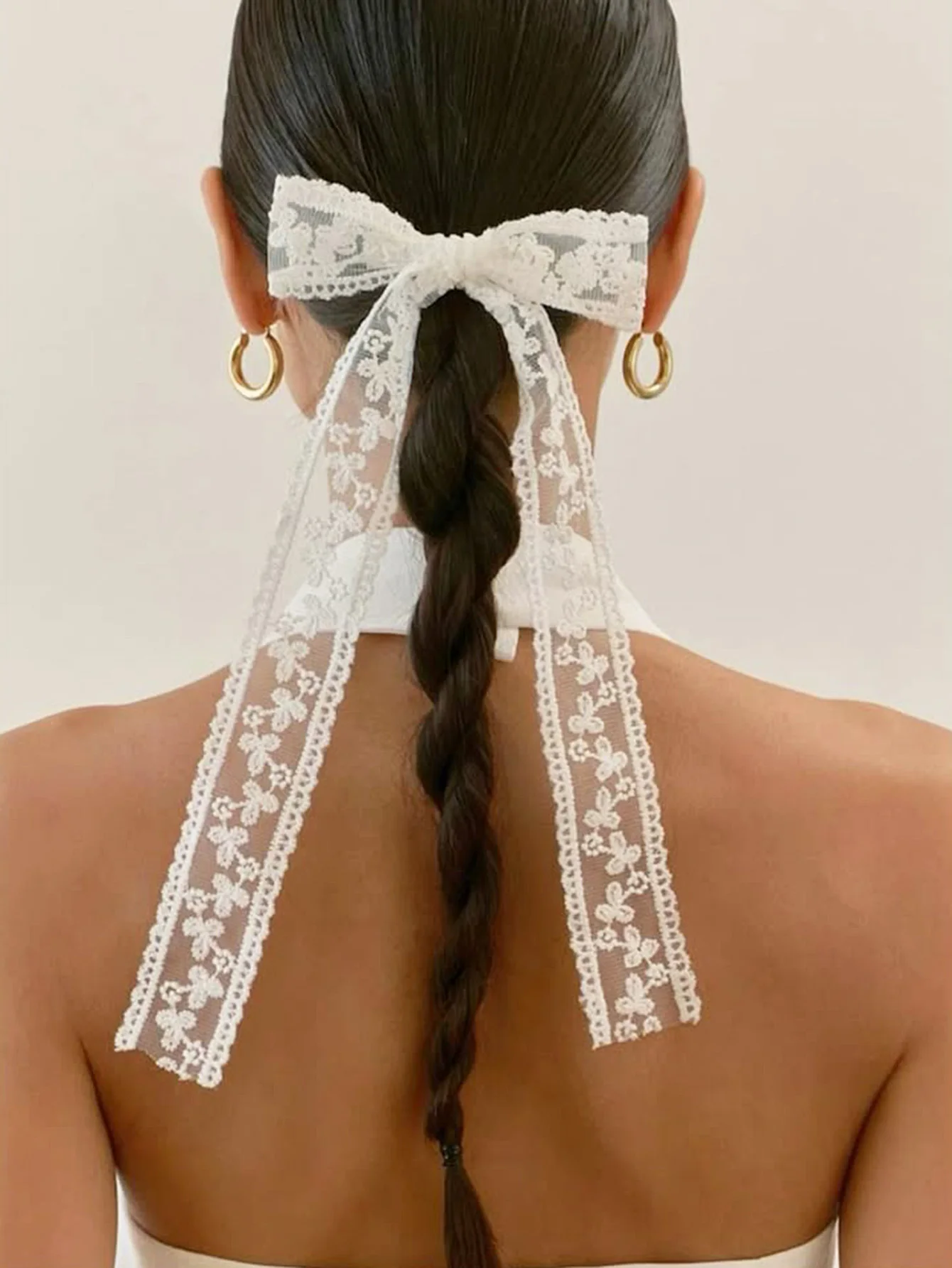 White Lace Sweet Bow Knot Ribbon Embroidery Hair Bow Scrunchies For Women Girls Elastic Hairband Female Hair Accessories