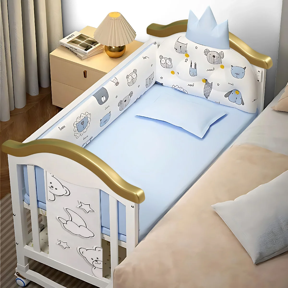 newborn baby bed movable wood baby bed baby crib, multi-functional baby bed from 0-12 years can meet different needs and age