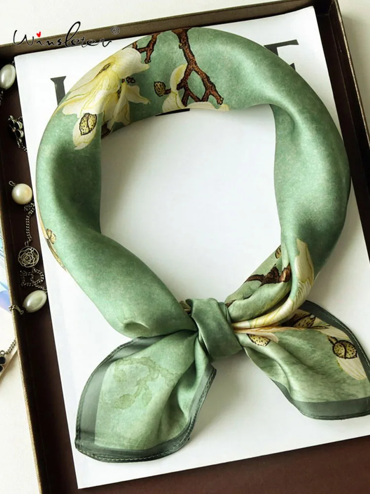 

Winsleter-Women 100%Real Silk Elegant Scarf, 68*68CM Floral Print, Mom Gifts Retro Versatile Chic Scarves, 2025 Autumn A58410CC