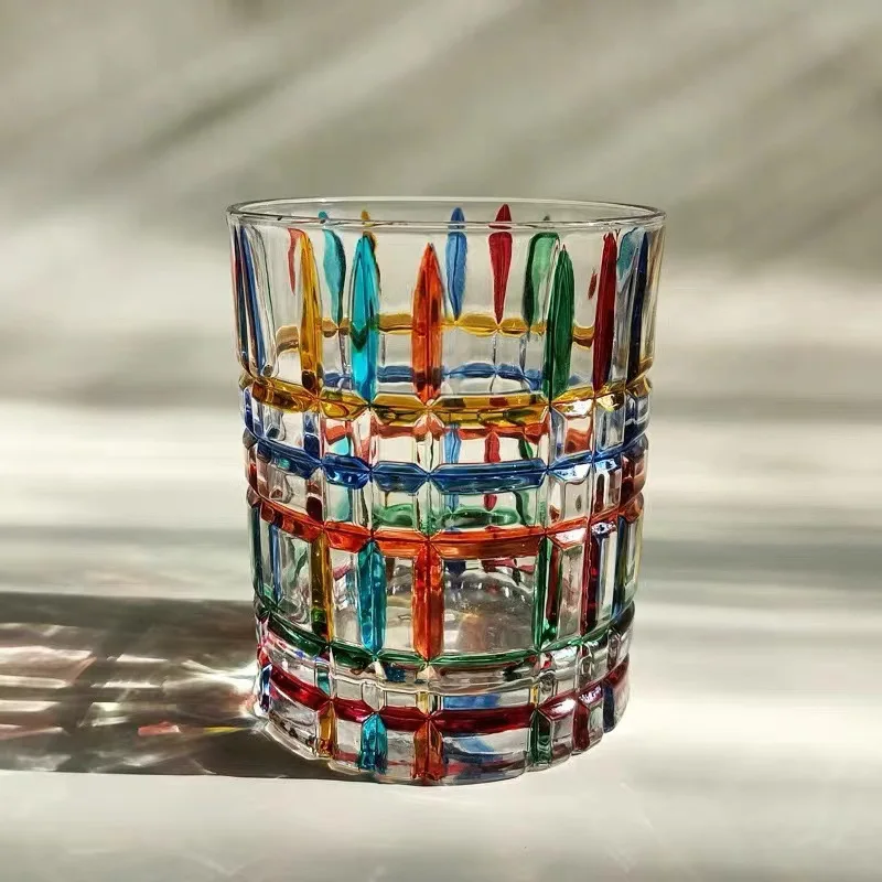 Hand Drawn Colored Transparent Glass Beer Mug Coffee Milk Water Cup Beer Juice Cold Drink Cups Wine Glasses Gift Home Drinkware