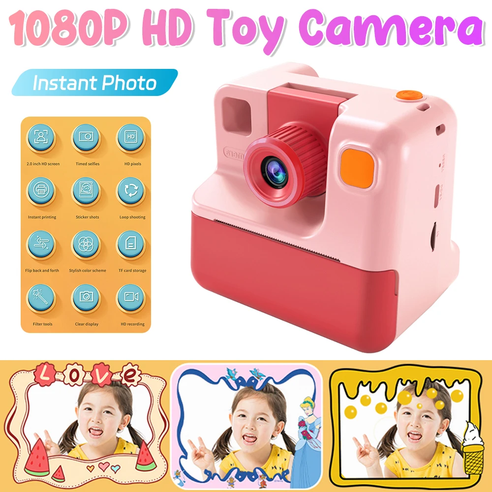1080p-hd-おもちゃカメラ幼児用カメラインスタントプリント写真サーマルプリンター小型ビデオカメラ子供のおもちゃ女の子男の子の誕生日プレゼント