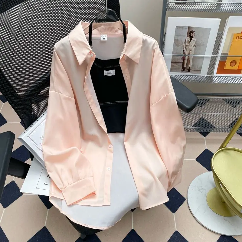 

2026 Summer Sunscreen Shirt Women's Long-sleeved Blouse Shirts Thin Coat Single-breasted Loose Tops Female Solid Casual Blouses
