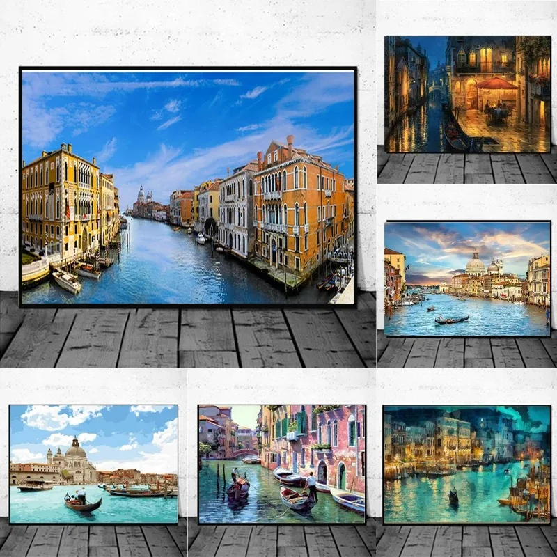Abstract Venice City Boat Landscape Canvas Painting Posters and Prints Wall Art Pictures for Living Room Home Decor No Frame