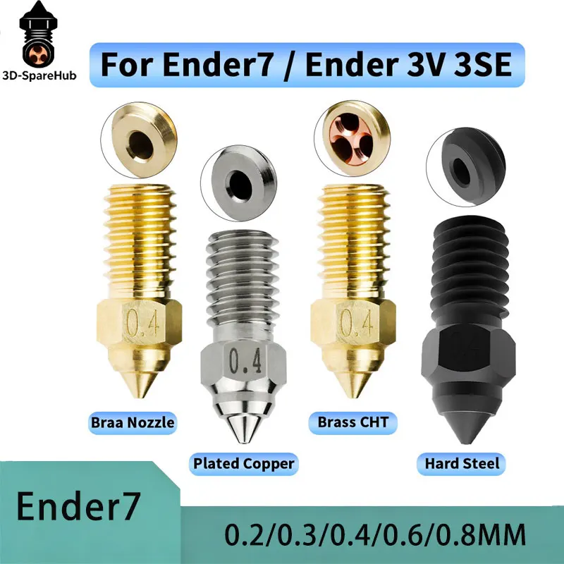 CHT Clone Hochgeschwindigkeits-Hochdurchflussdüse, CuCrZr-Messing, gehärteter Stahl, verschleißfeste M6-Düse für Creality Ender 7 Ender 5 S1
