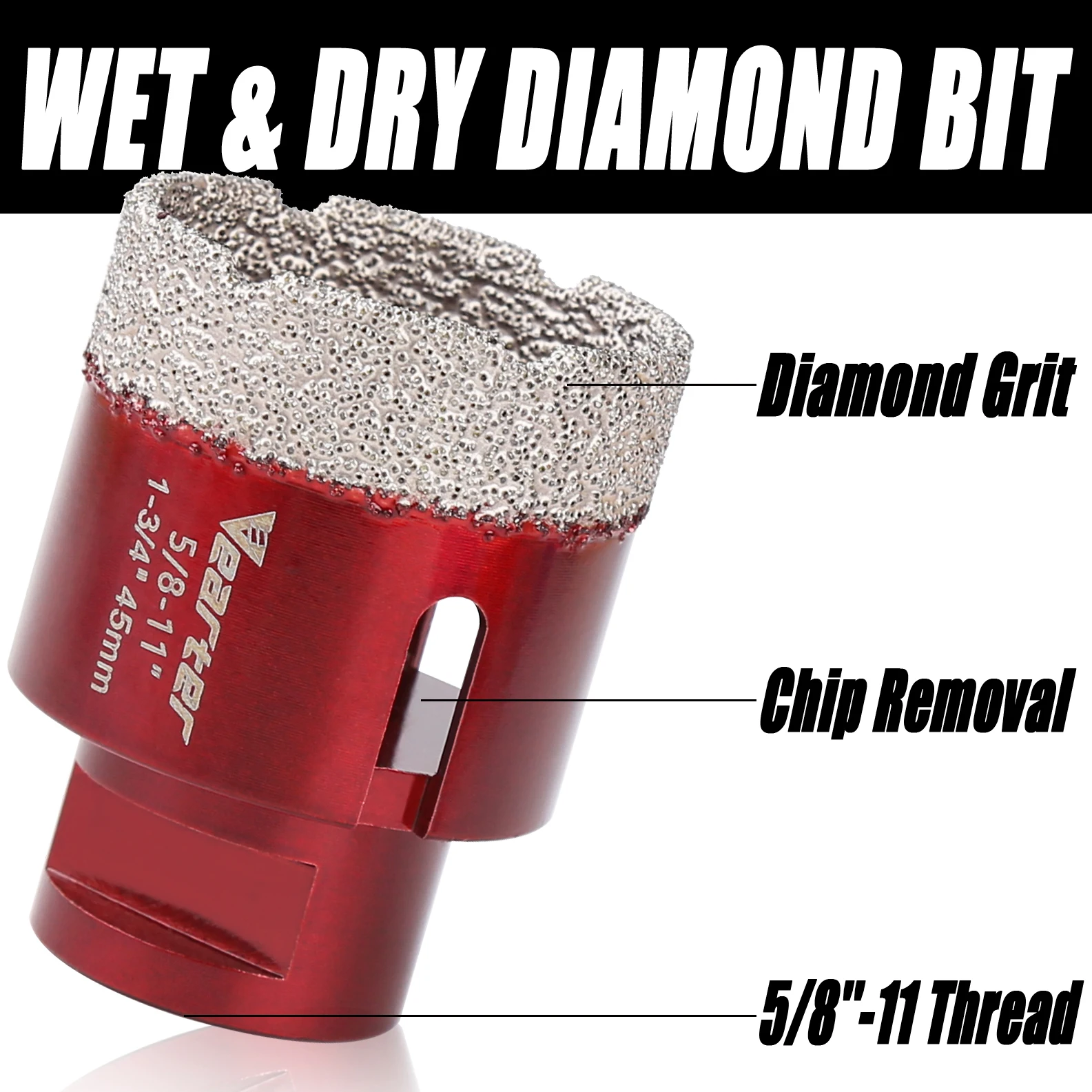 Vearter 5/8''-11 Thread Vacuum Brazed Diamond Core Drill Bit, 1/4 - 4inch Hole Saw Cutter for Tile Marble Concrete Ceramic Brick