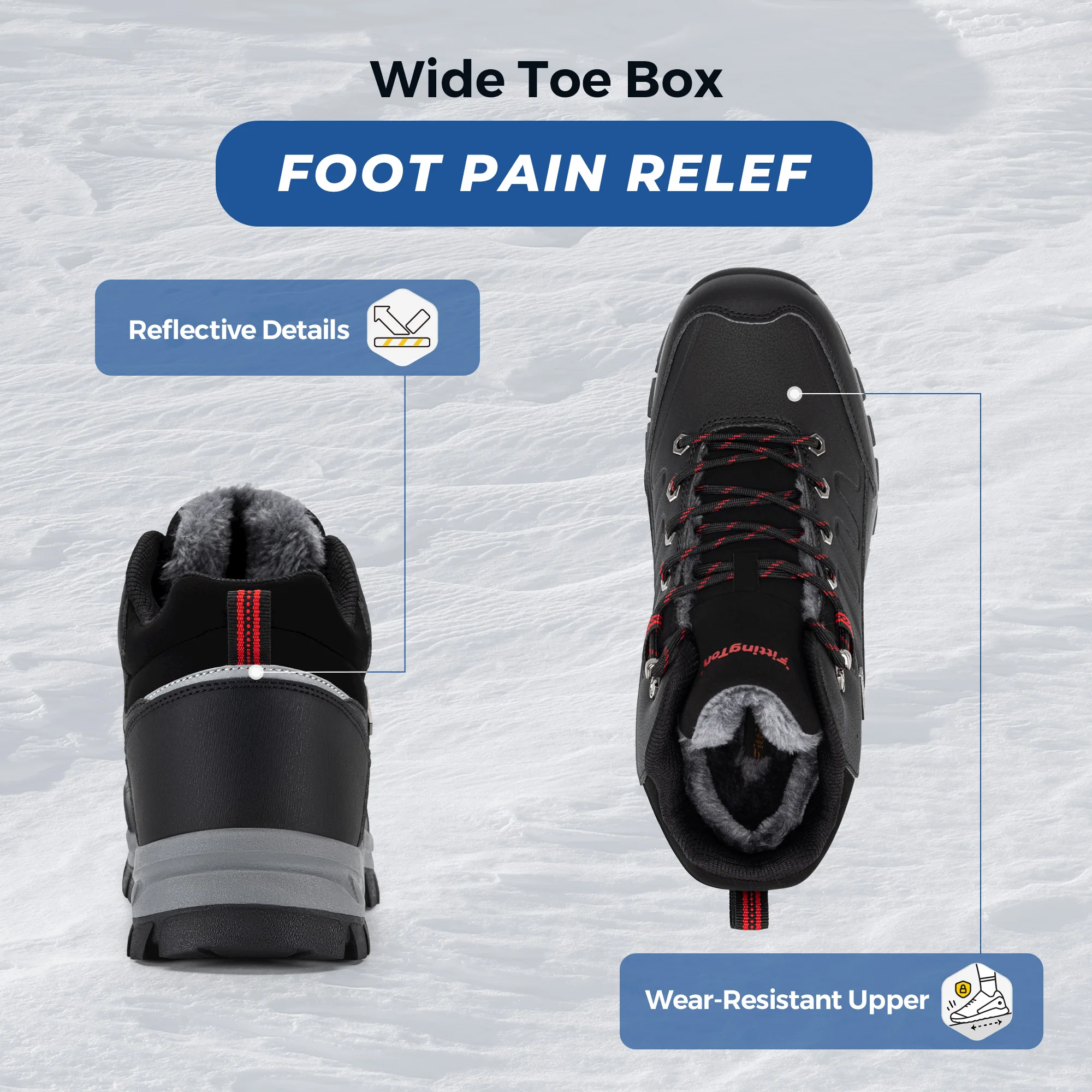 Botas de invierno para hombre de la marca Fittington, con puntera ancha, forro polar, cálidas, antideslizantes, con soporte para el arco del pie, de caña media, ideales para actividades al aire libre y senderismo.
