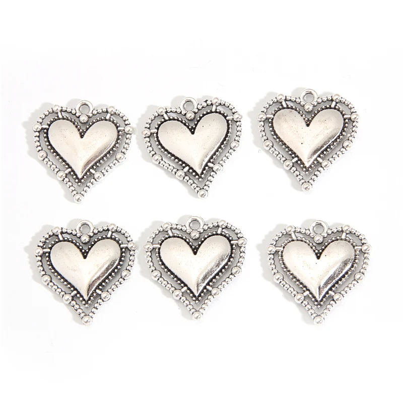 20pcs Solid Patterned Hearts Charms Peace And Love  Silver Color Pendants Jewelry Making Handmade Crafts DIY