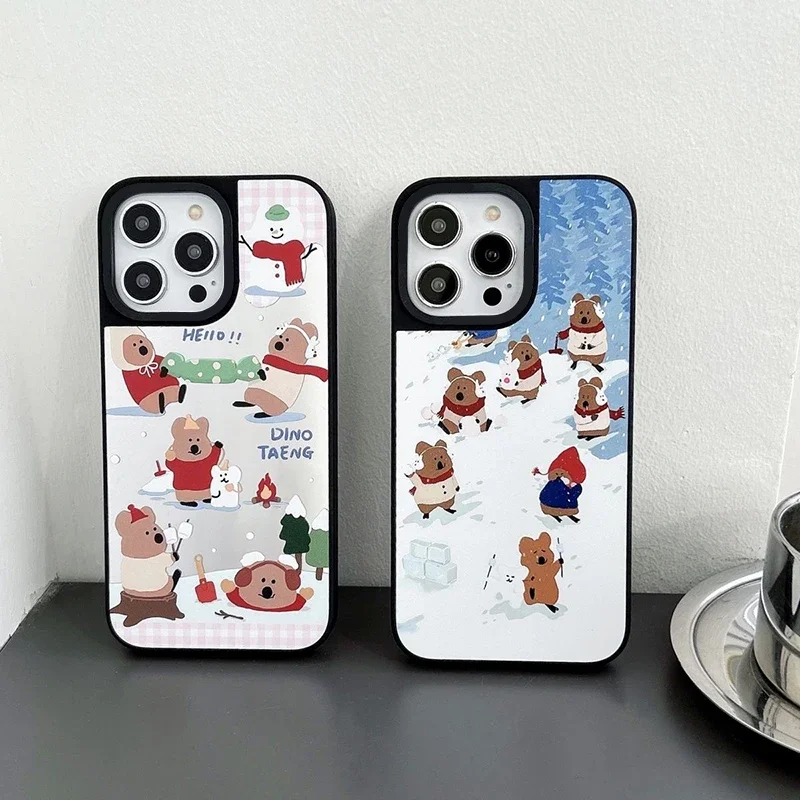 

Christmas Skiing Bear Mirror Magnetic Phone Case Cover for IPhone 11 12 13 14 15 16 Pro Max Case for IPhone 16 Pro Max