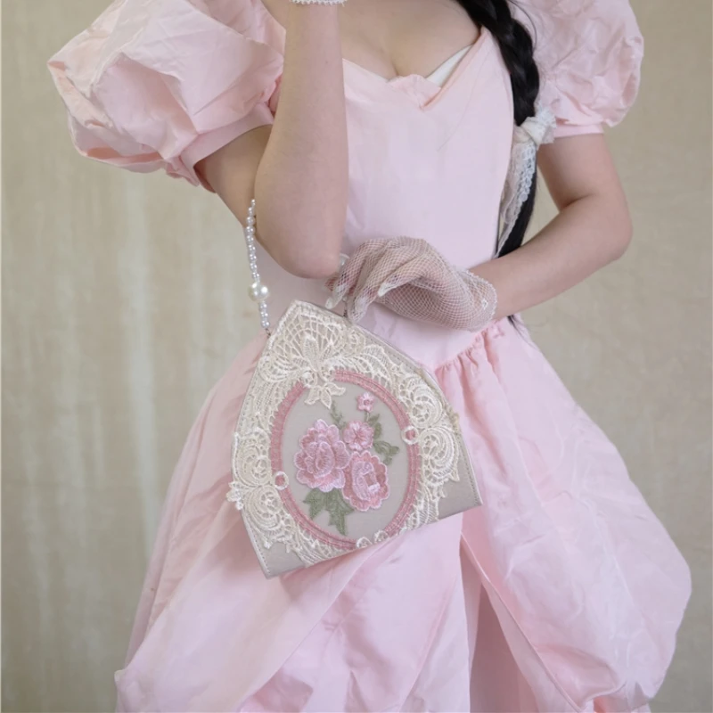 Vintage Gothic Lolita Girl pojedyncza torba na ramię kobiety księżniczka z pałacu torebka haft w kwiaty torba Cosplay wróżka prezent