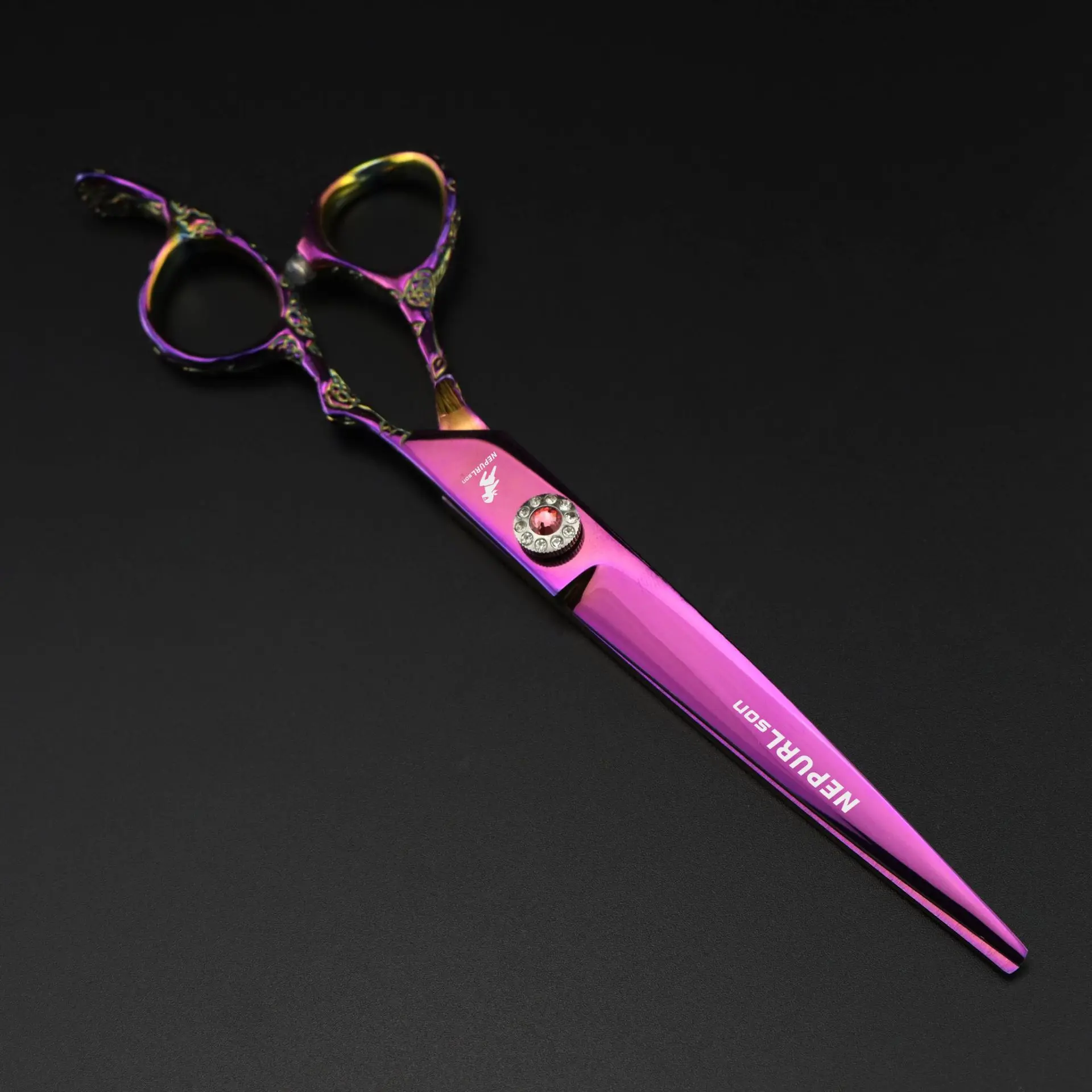 7.0-inch color-patterned handle flat hair scissors, professional styling tool