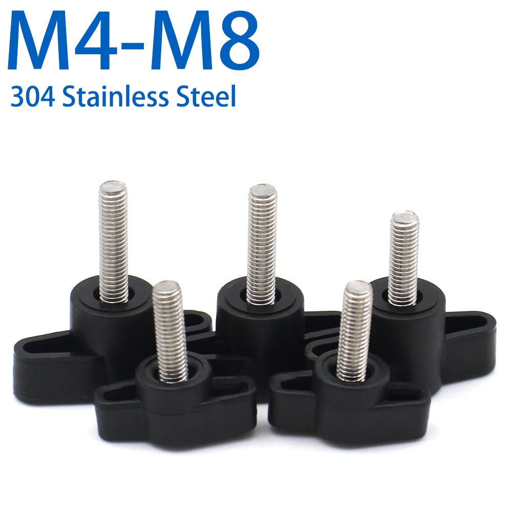 2/3/5pcs M4 M5 M6 M8 Bakelite Thumb Screws Slotted T Z Handle Knob Screws Stainless Steel Thread Hand Clamping Bolts