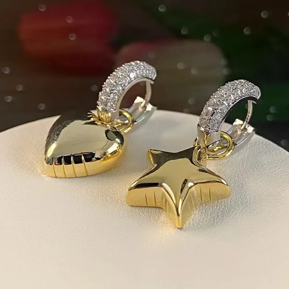 

Asymmetric earrings. Different Design Jewelry Love Pendant Fashion Star Earrings Sparkling Zircon Personalized Jewelry