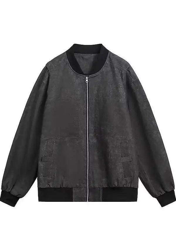 

American Sle Cleanfit ey ort Jaet Men's Spring Autumn Pilot Workwear Baseball orm Zipper Closure No Hat