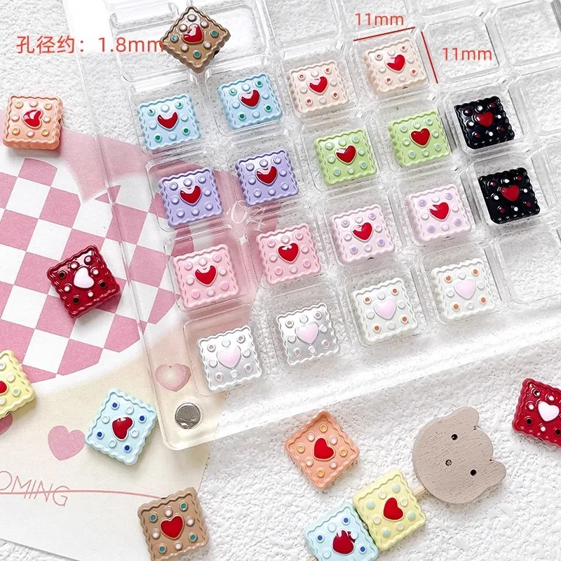 6pcs Ins Sweetheart Love Heart Sugar Cube Beads Diy Handmade Jewelry Bracelet Necklace Earrings Beaded Accessories Materials