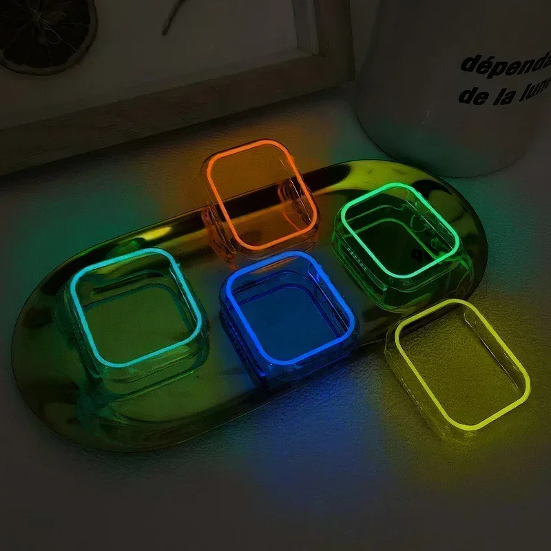 غطاء مضيء لساعة أبل الترا 49 مللي متر 45 مللي متر 44 مللي متر 41 مللي متر 40 مللي متر الصلب PC الوفير الإطار الواقي iWatch 98 7 6 5 SE اكسسوارات