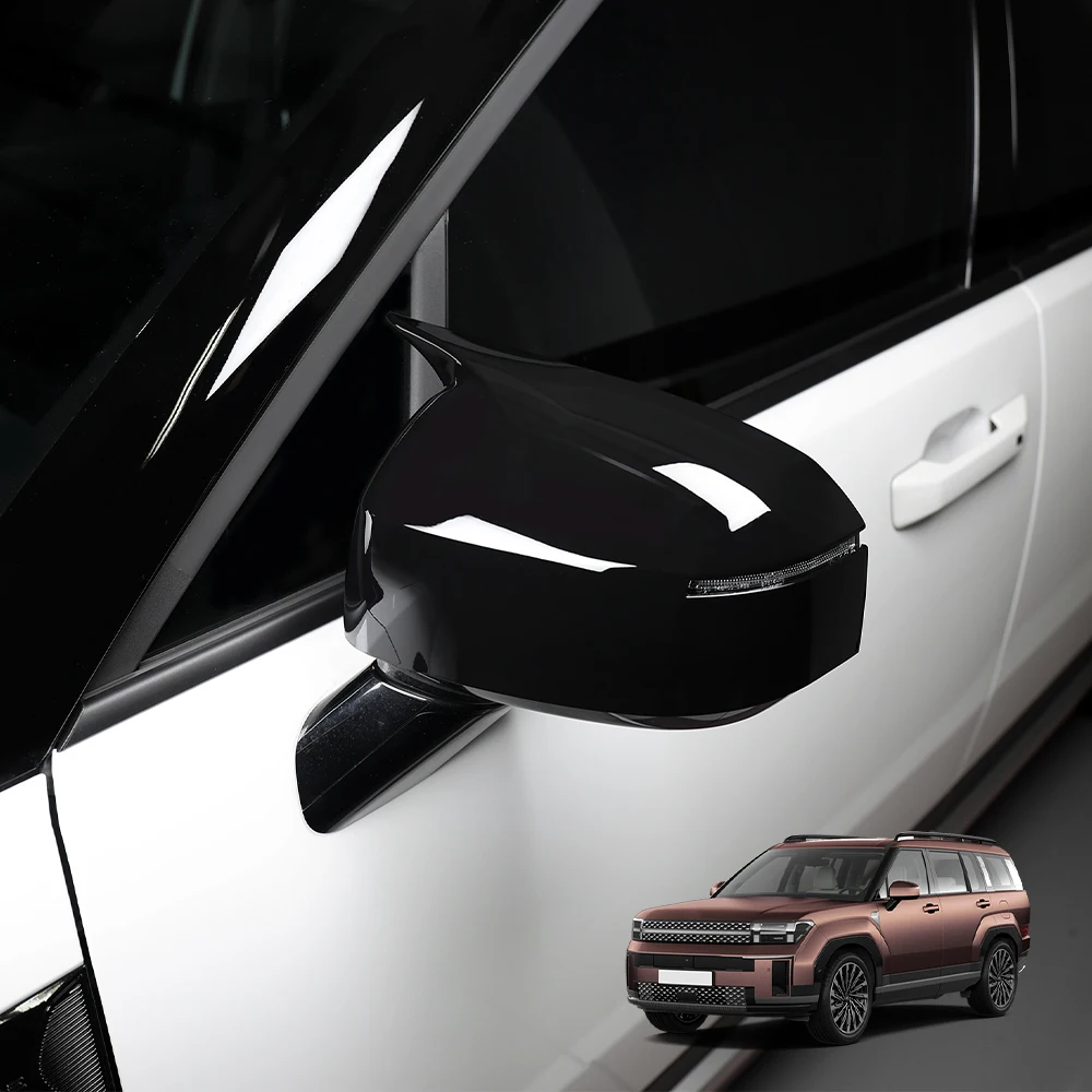 Car Rear View Mirror Cover Horn Style ABS Rearview Mirror Shell For Hyundai Santa Fe MX5 2024 2025 LHD/RHD