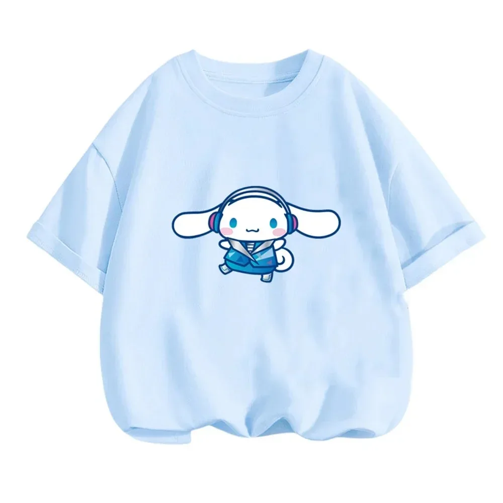 2024 New MINISO Cinnamoroll T-shirt Children\'s Clothing Girls Summer Boys Short-sleeved Sanrio Cartoon T-shirt Baby Trucksuit