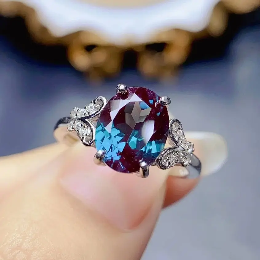 Oval 8x10mm Alexandrite Leaf Ring 925 Sterling Silver Alexandrite Birthstone Engagement Ring For Women Man Rings