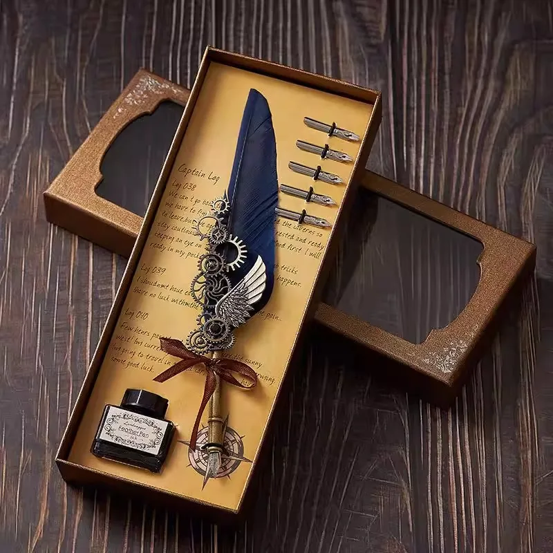 

Ретро-набор механических перьевых ручек с шестеренками в подарочной коробке класса люкс для дня рождения, Рождества, свадьбы, канцелярские принадлежности