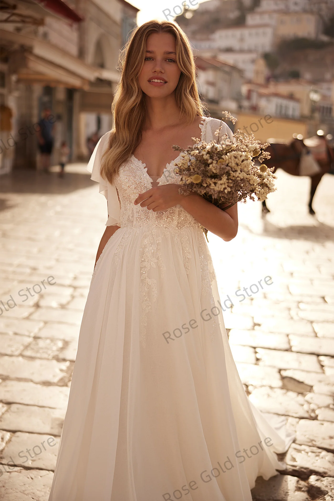 Boho feminino vestido de casamento romântico querida miçangas nupcial crescido personalizado brilhante sem costas vestido de mariee praia festa wear