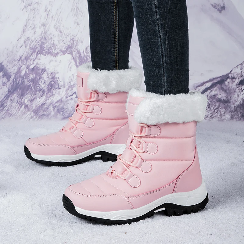 Winter Women\'s Snow Boots High Top Plus Velvet Women\'s Cotton Shoes Outdoor Warm Casual Shoes Comfortable Non-slip Hiking Boots