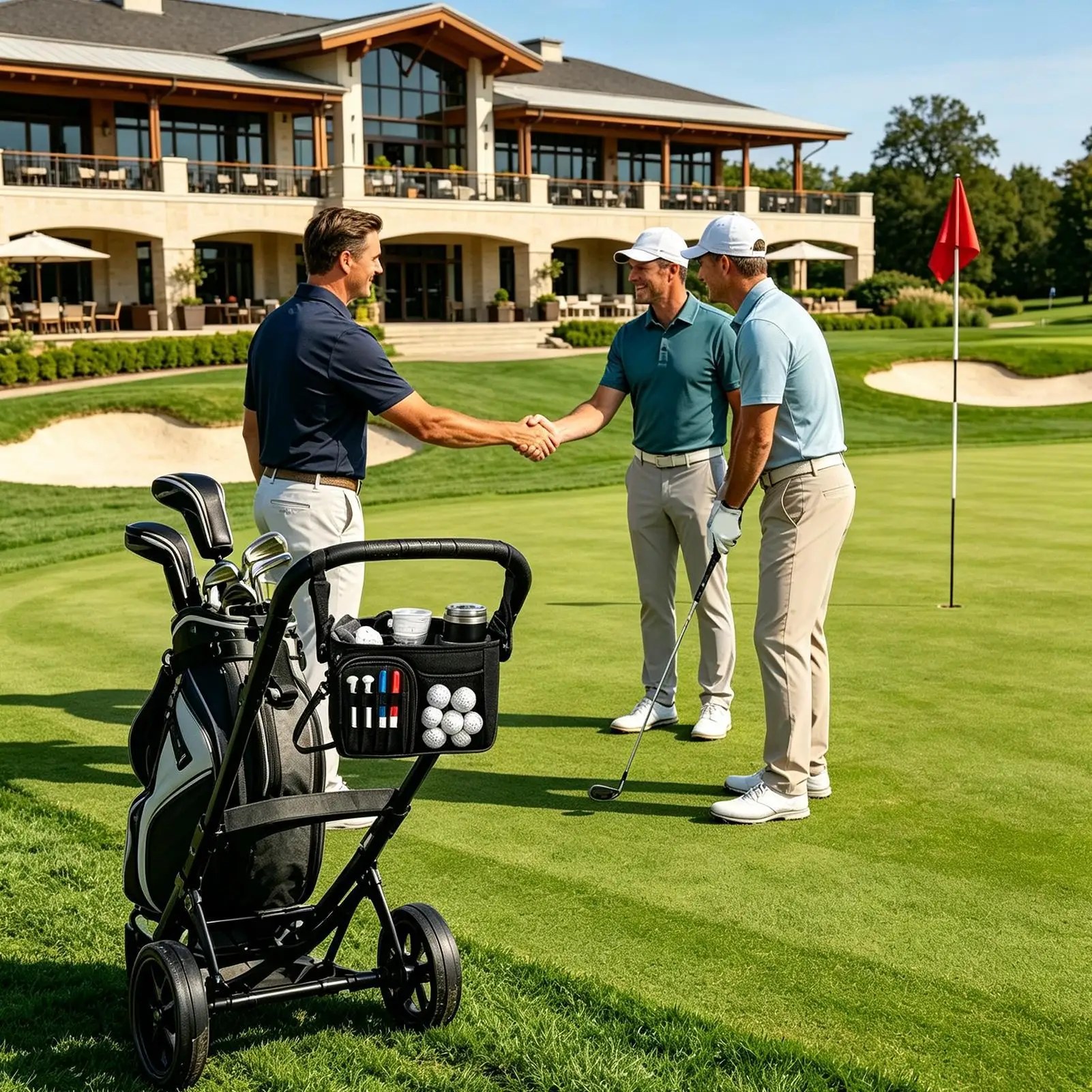 Golf Push Cart Storage Bag Waterproof Multi-Pocket Cup Holder Golf Push Cart Accessories with Adjustable Strap for Office Home