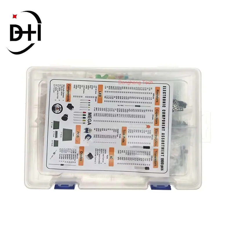 1900pcs/lot Mega Electronic Component Assortment Kit,Transistors,Diodes,1n270 Germanium,DC Jacks,Capacitors,Resistors,LED